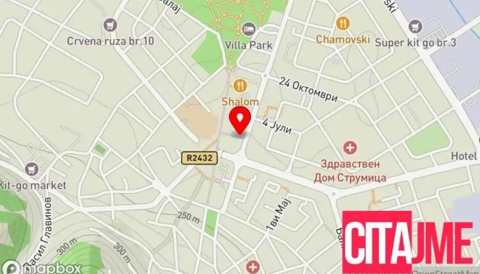 мапа на АД Водостопанство на РСМ - Подружница Струмица Владина канцеларија во Струмица