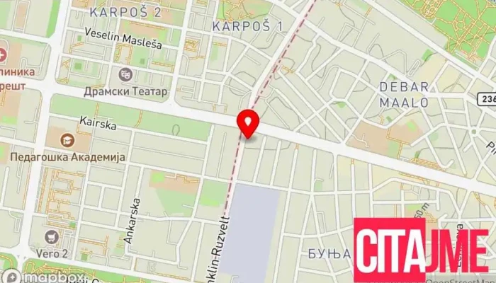 мапа на Бери фармација Аптека во Скопје