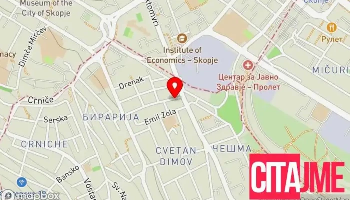 мапа на Билна Аптека Продавница за здрава храна во Скопје