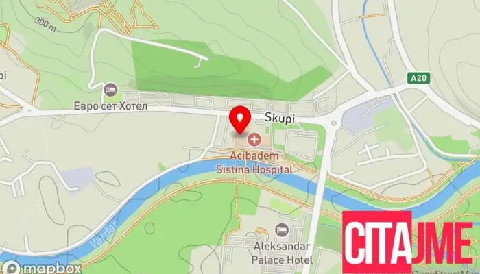 мапа на Болница „Аџибадем Систина“ Општа болница, Болница во Скопје