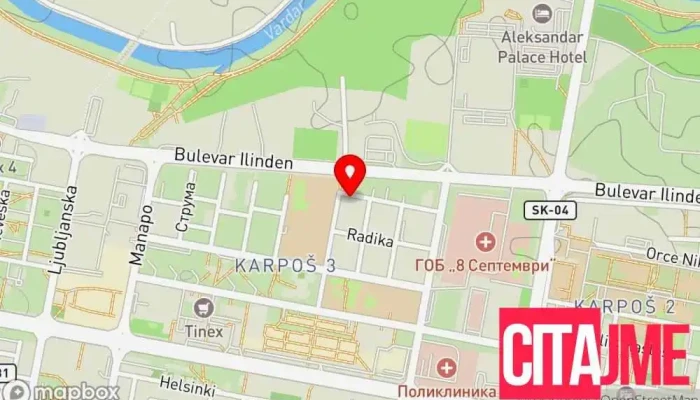 мапа на Елена Карова Стоматолог во Скопје