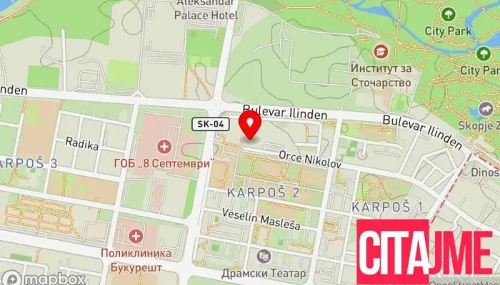 мапа на Етерна Дент Стоматолошка клиника, Козметички стоматолог, Стоматолошки хигиеничар, Периодонтист за стоматолошки импланти, Стоматолог, Центарот за протези, Педијатриски стоматолог, Протетичар во Скопје