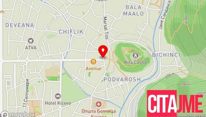мапа на Кичево  во Кичево