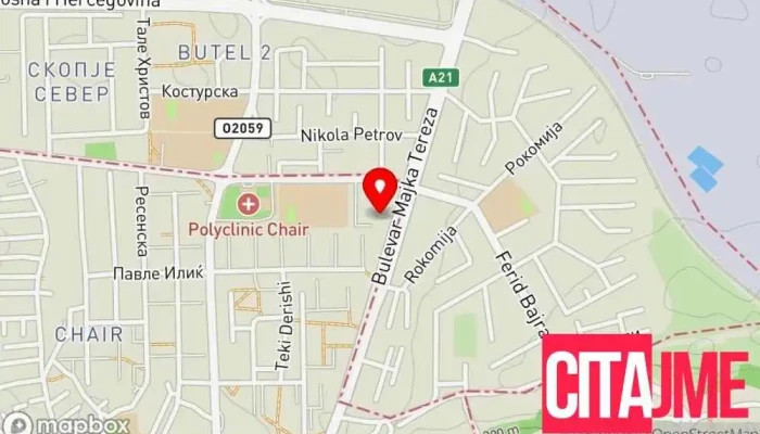 мапа на Komuna Çair - Општина Чаир - Cair Municipality Канцеларија на општинската администрација во Скопје
