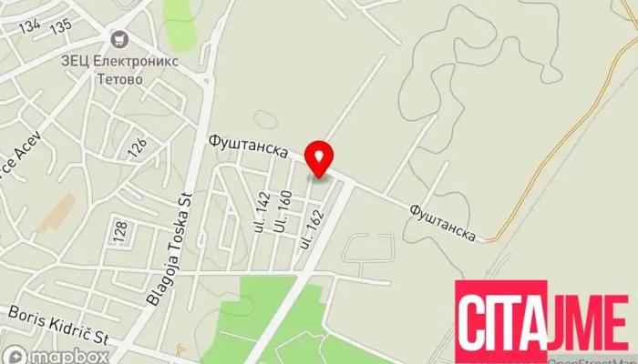 мапа на Козметика „Бера“ - Македонија Продавница на големо, Берберница, Служба за дистрибуција, Аптека во Тетово
