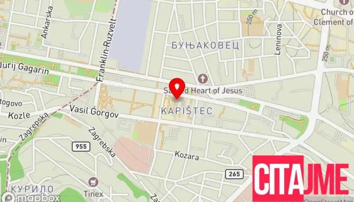 мапа на Македоснка пошта - Капештец Пошта во Скопје