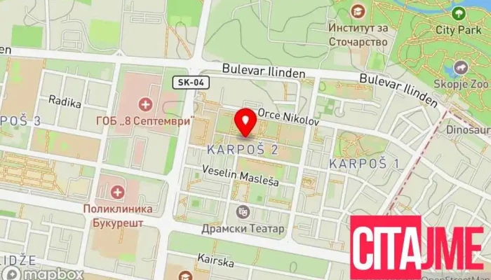 мапа на Машински факултет Оддел на универзитет во Скопје