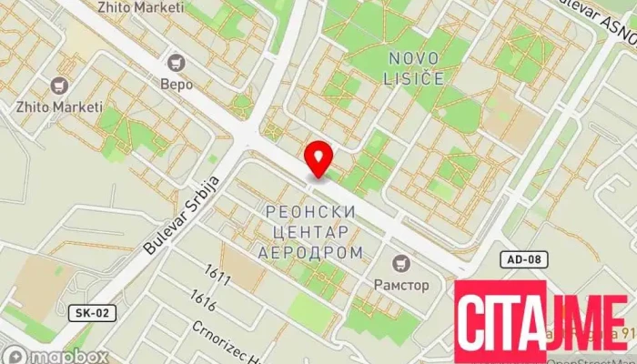 мапа на Ново Лисиче Пошта Транзитна станица во Скопје