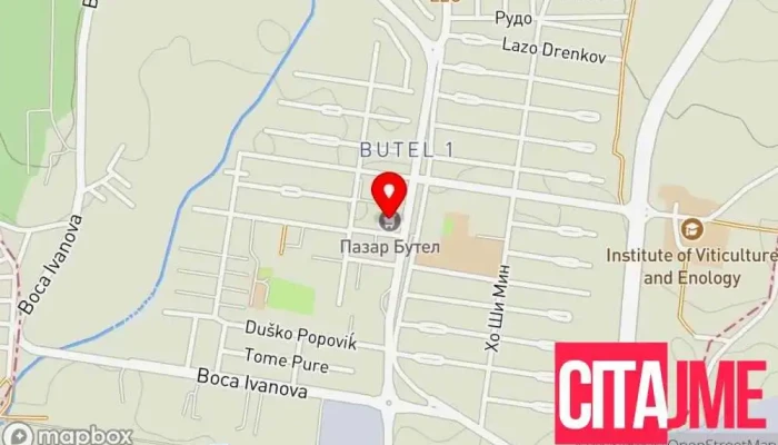 мапа на Пазар „Бутел 1“ Пазар на земјоделците во Скопје