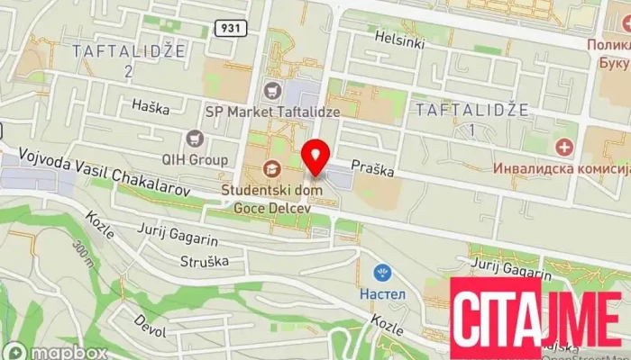 мапа на Пошта - Скопје 1139 Пошта во Скопје