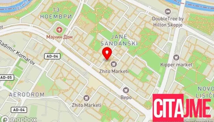 мапа на Пошта на Македонија - Јане Сандански Пошта во Скопје