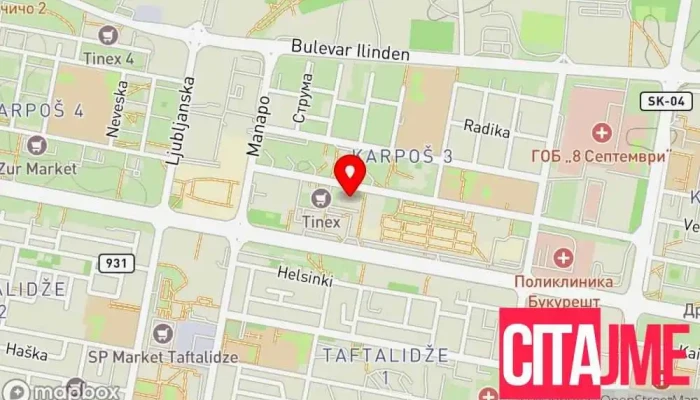 мапа на Пошта на Македонија - Карпош 3 Пошта во Скопје