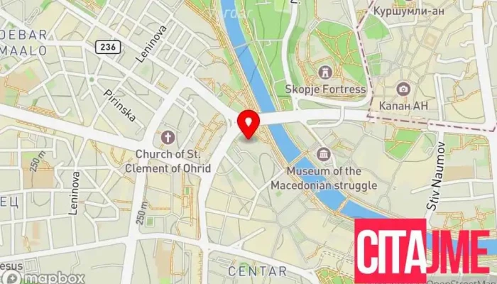 мапа на Пошта на Македонија - Централа Пошта во Скопје