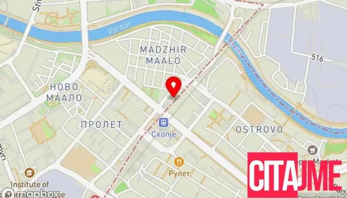 мапа на Пошта на Македонија - Железничка станица Пошта во Скопје