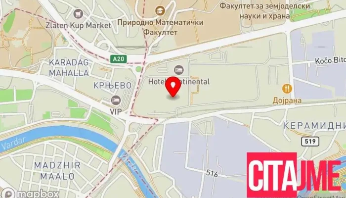 мапа на Пошта на Северна Македонија - Ист Гејт Пошта во Скопје