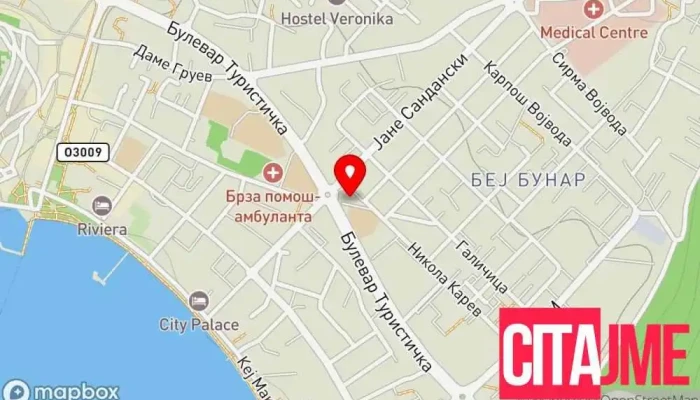мапа на Пошта на Северна Македонија Пошта во Охрид