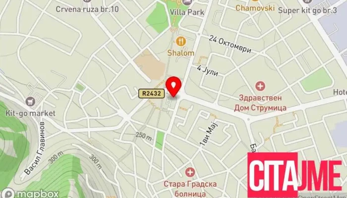 мапа на Пошта на Северна Македонија Пошта во Струмица