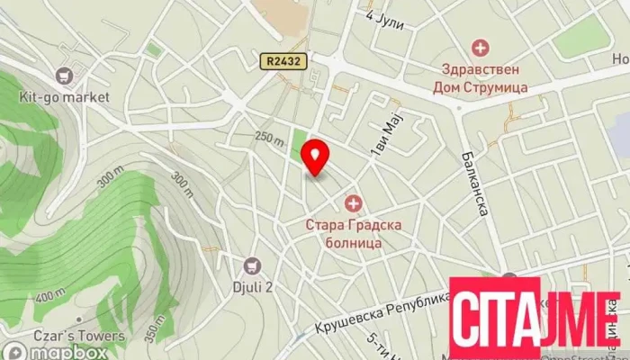 мапа на Пошта на Северна Македонија Пошта во Струмица