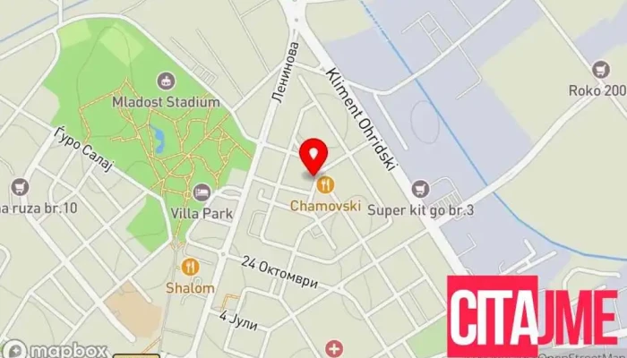 мапа на Пошта на Северна Македонија Пошта во Струмица