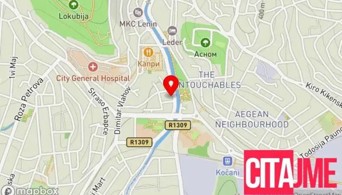 мапа на Пошта на Северна Македонија Пошта во Кочани