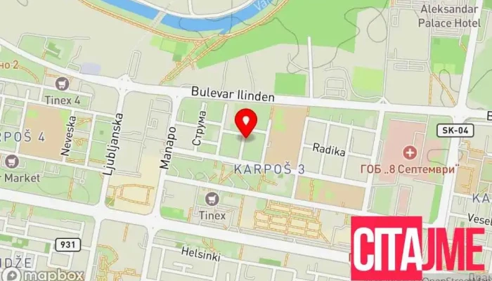 мапа на PZU Ortodoncija - Stomatološka ordinacija Стоматолошка клиника, Ортодонт во Скопје