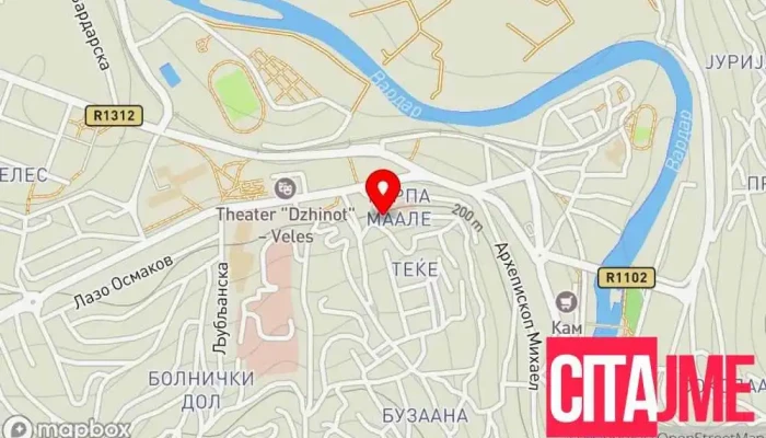 мапа на Центар за развој на Вардарски плански регион Владина канцеларија во Велес